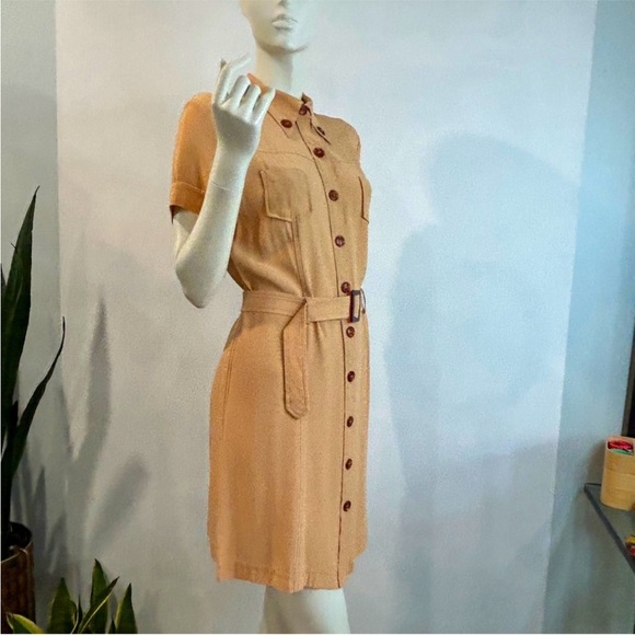 Vintage Crepe Safari Style Shirt Dress + Bonus Vintage Silk Scarf - Picture 4 of 15